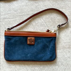 Dooney & Bourke Blue and Brown Clutch with Leather Accents